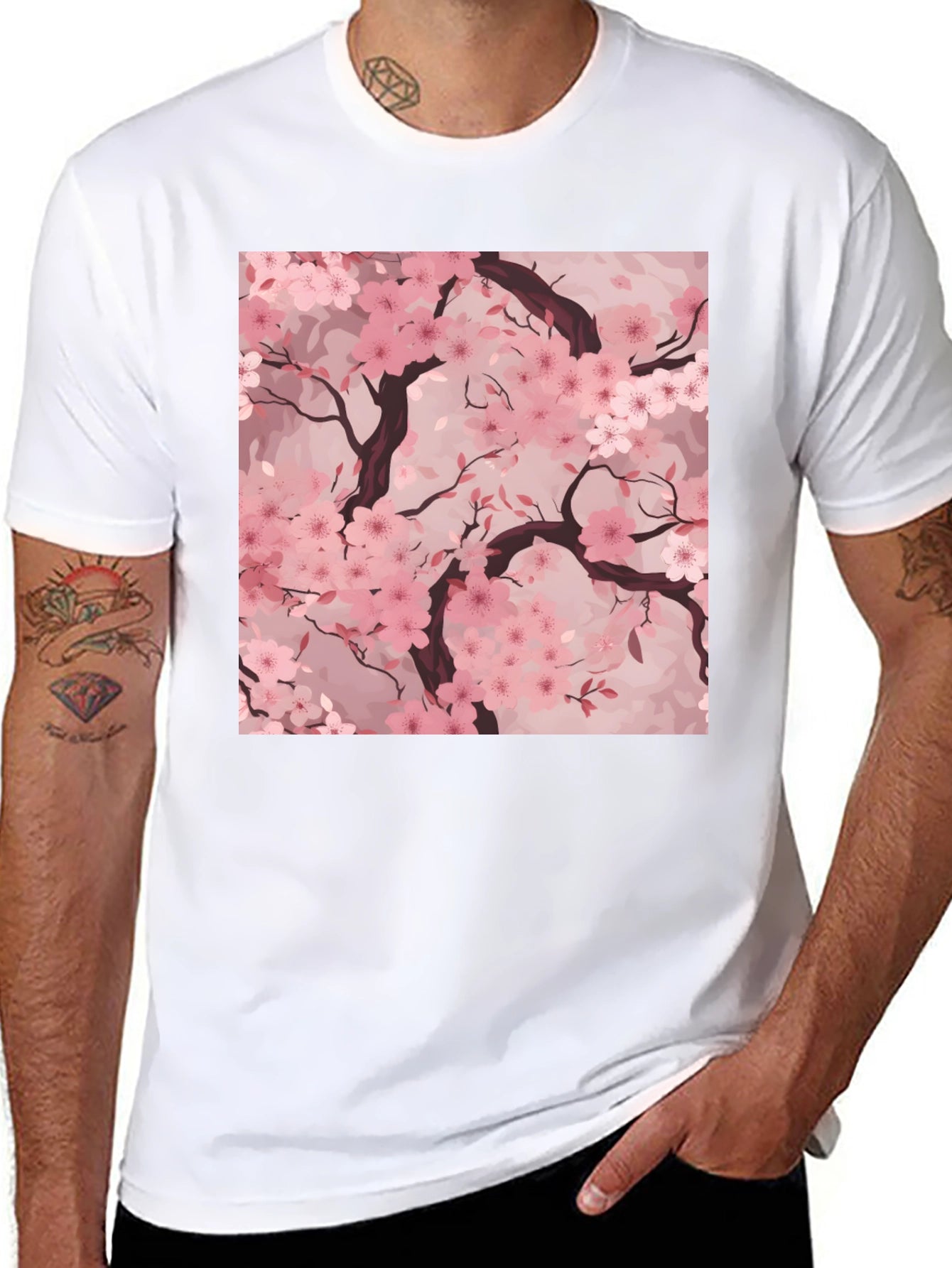 Sakura Blossom Graphic Tee - Black Cotton T-Shirt