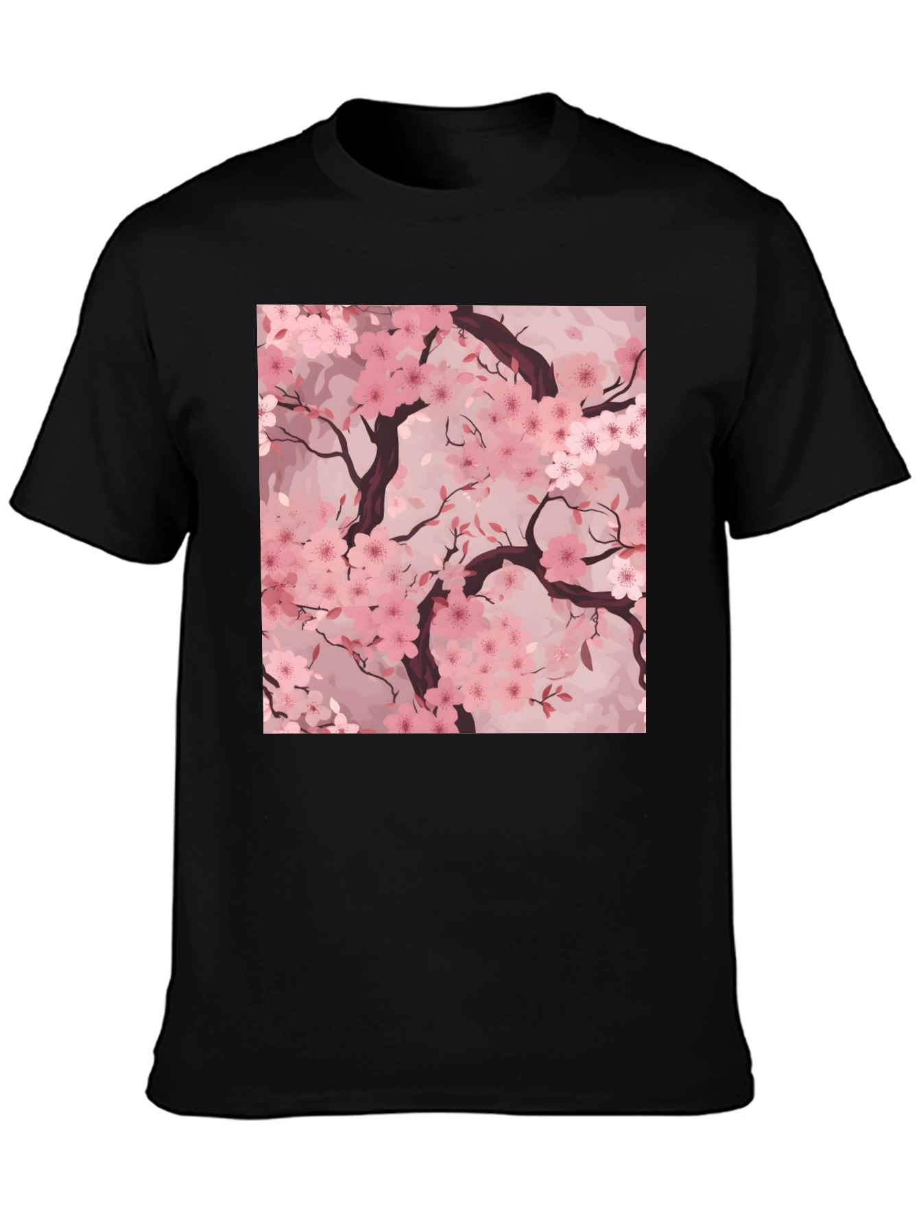 Sakura Blossom Graphic Tee - Black Cotton T-Shirt