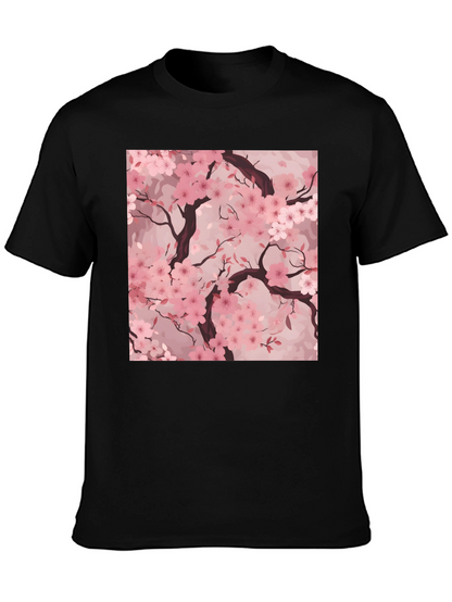 Sakura Blossom Graphic Tee - Black Cotton T-Shirt