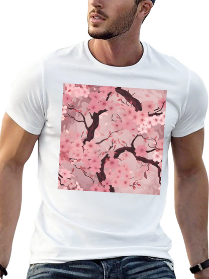 Sakura Blossom Graphic Tee - Black Cotton T-Shirt