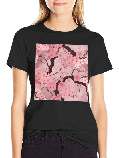 Sakura Blossom Graphic Tee - Black Cotton T-Shirt