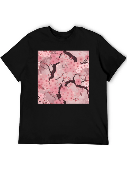Sakura Blossom Graphic Tee - Black Cotton T-Shirt