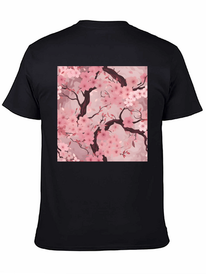 Sakura Blossom Graphic Tee - Black Cotton T-Shirt