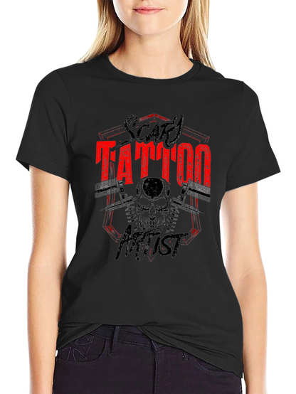Scary Tattoo Artist Graphic Print Black T-Shirt
