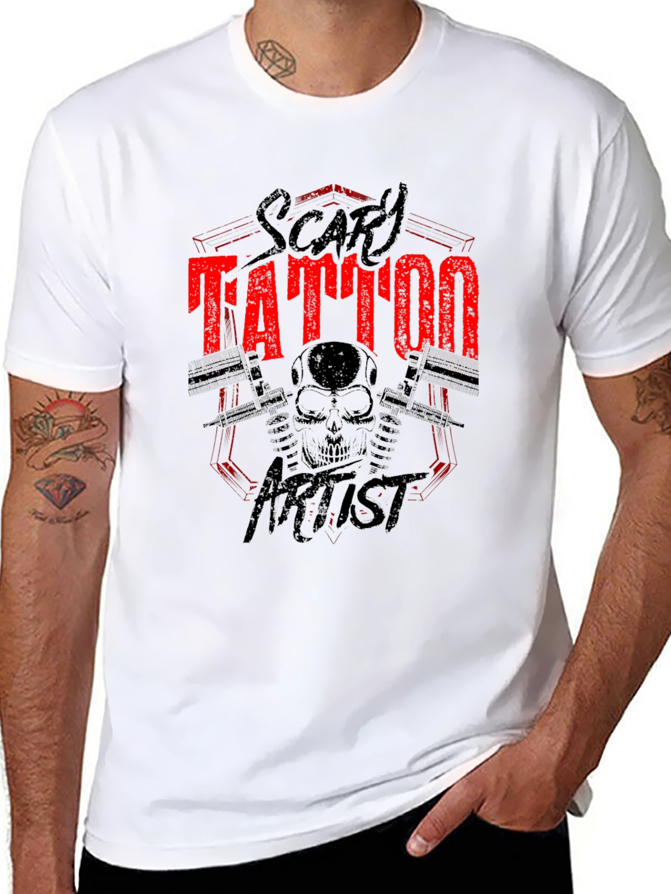 Scary Tattoo Artist Graphic Print Black T-Shirt