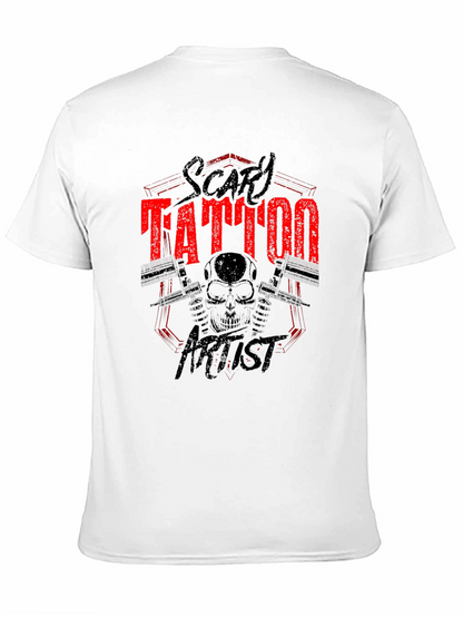 Scary Tattoo Artist Graphic Print Black T-Shirt