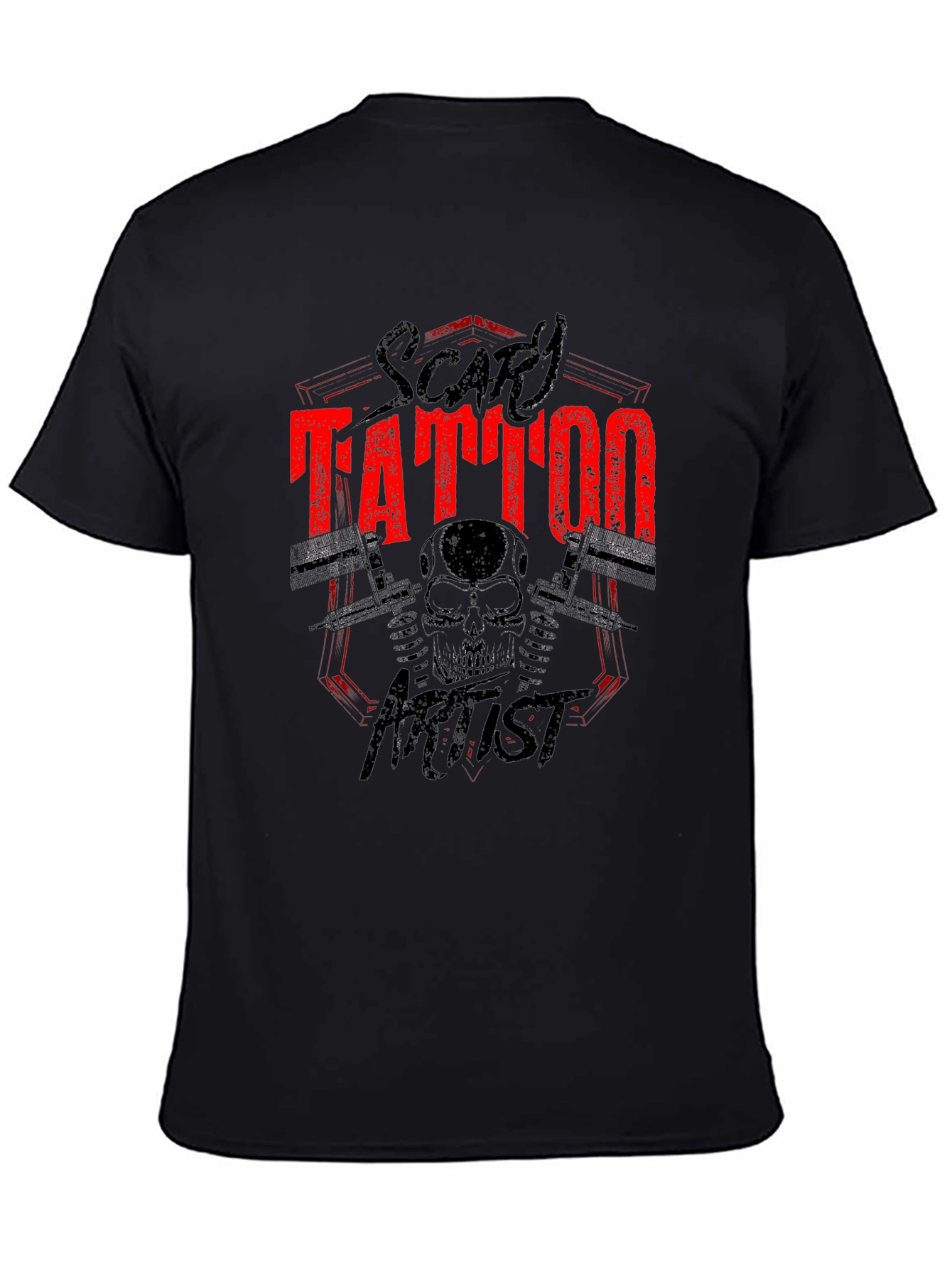 Scary Tattoo Artist Graphic Print Black T-Shirt