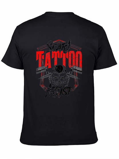 Scary Tattoo Artist Graphic Print Black T-Shirt