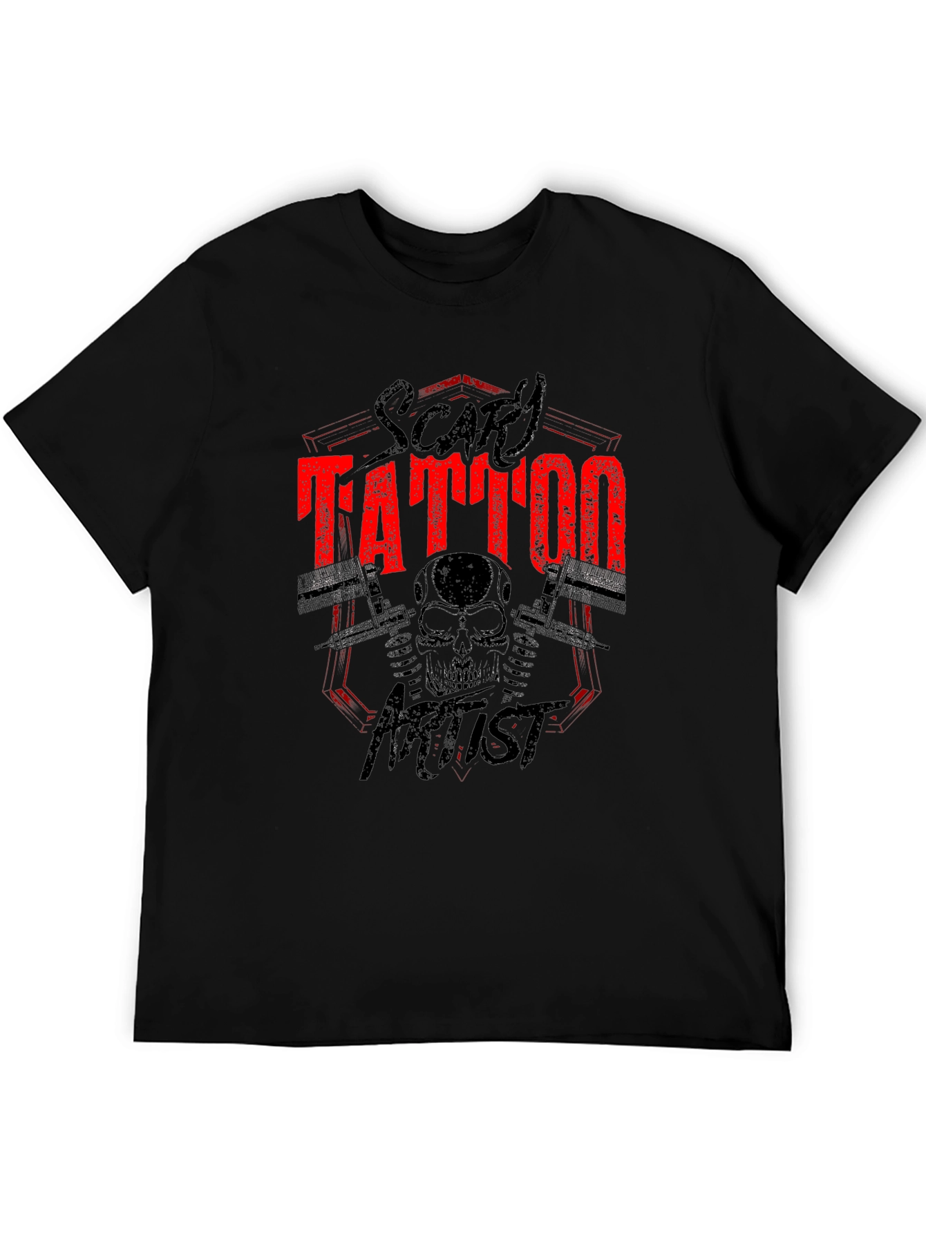 Scary Tattoo Artist Graphic Print Black T-Shirt