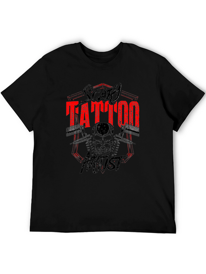 Scary Tattoo Artist Graphic Print Black T-Shirt