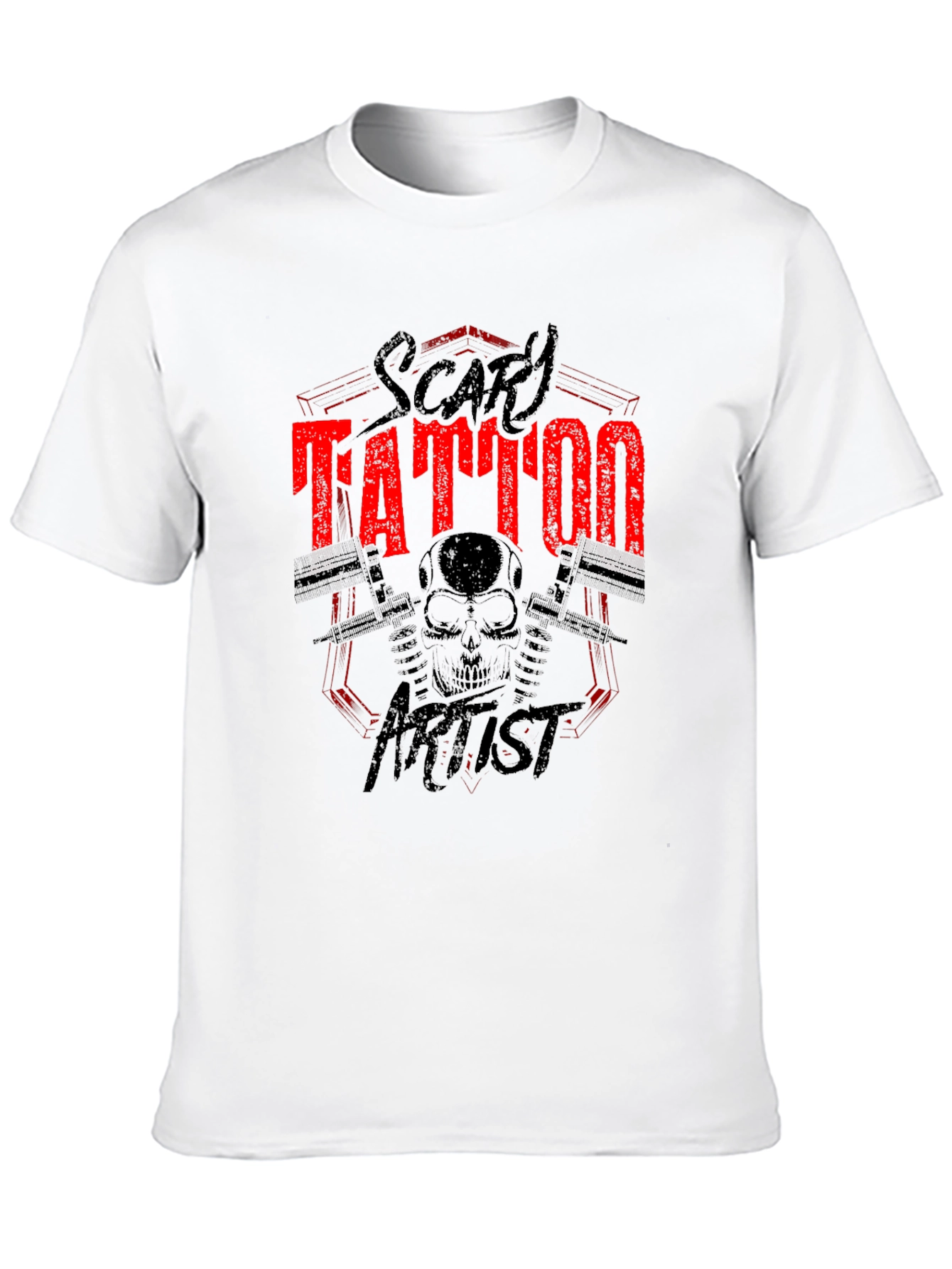Scary Tattoo Artist Graphic Print Black T-Shirt