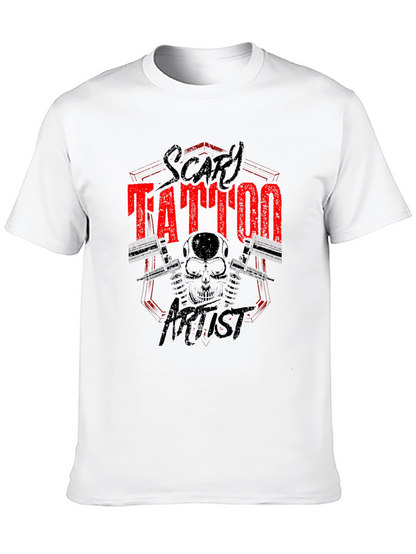Scary Tattoo Artist Graphic Print Black T-Shirt