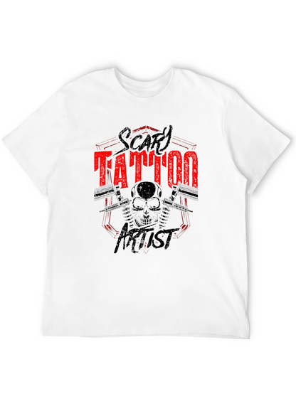 Scary Tattoo Artist Graphic Print Black T-Shirt