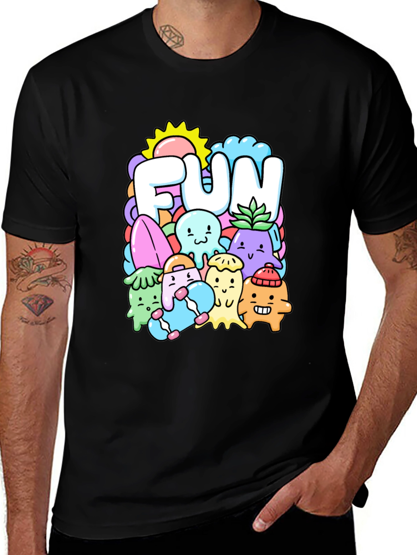 Fun Doodle Graphic Tee - Black Cotton T-Shirt