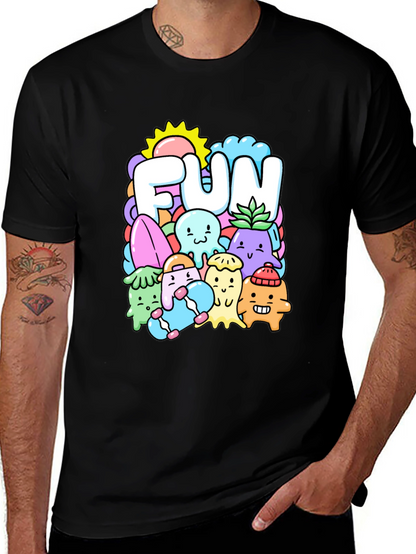 Fun Doodle Graphic Tee - Black Cotton T-Shirt