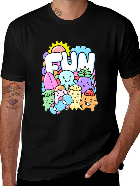 Fun Doodle Graphic Tee - Black Cotton T-Shirt