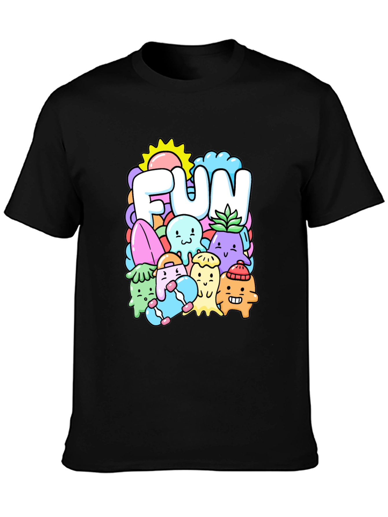 Fun Doodle Graphic Tee - Black Cotton T-Shirt