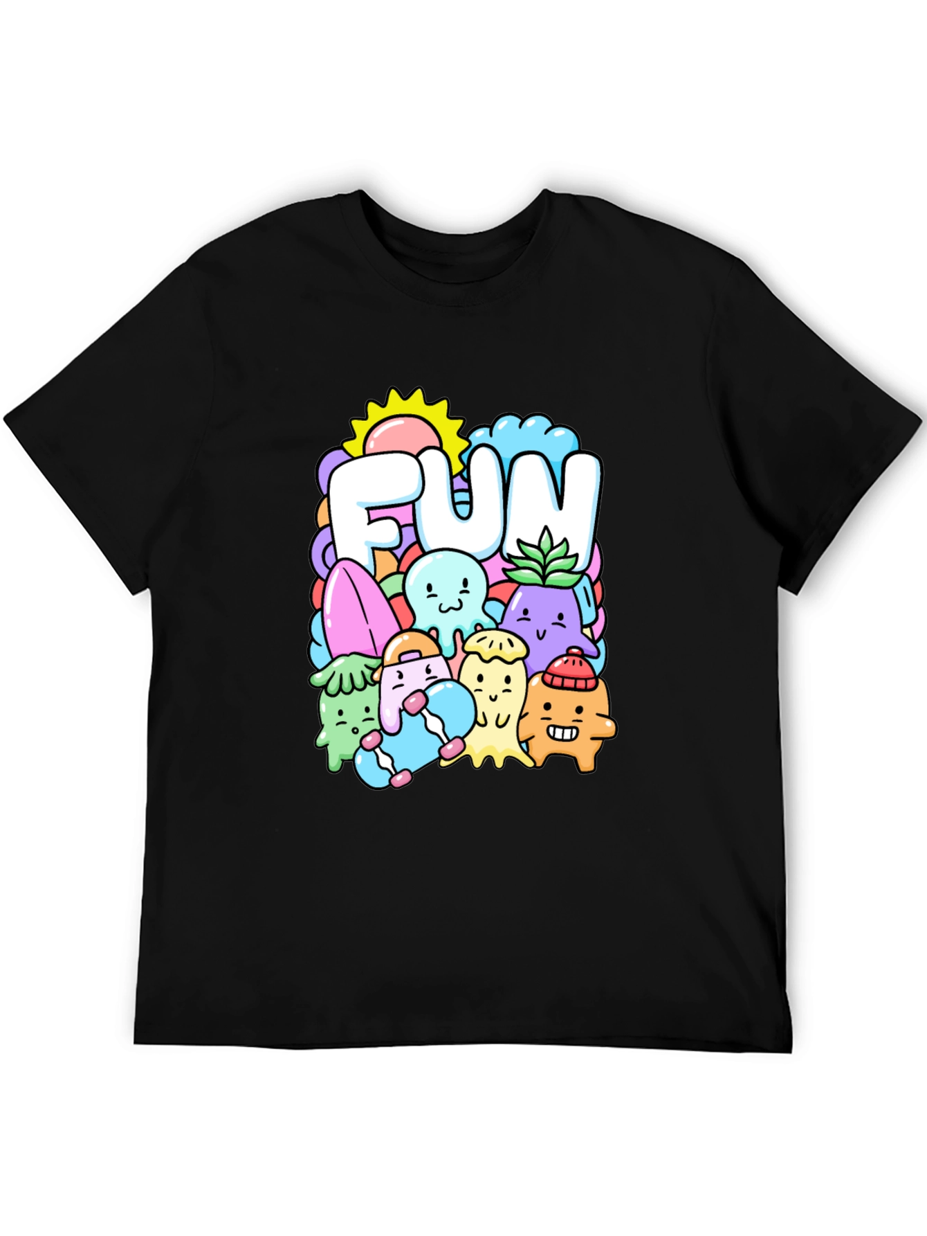 Fun Doodle Graphic Tee - Black Cotton T-Shirt