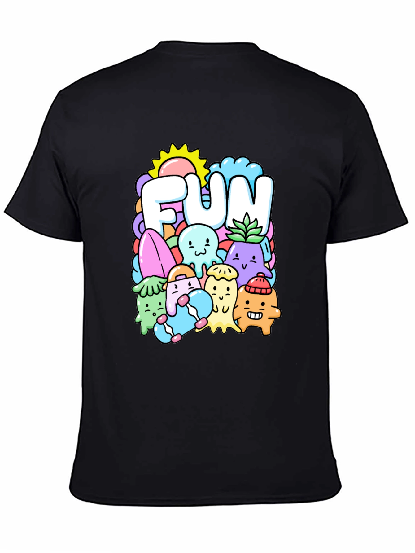 Fun Doodle Graphic Tee - Black Cotton T-Shirt