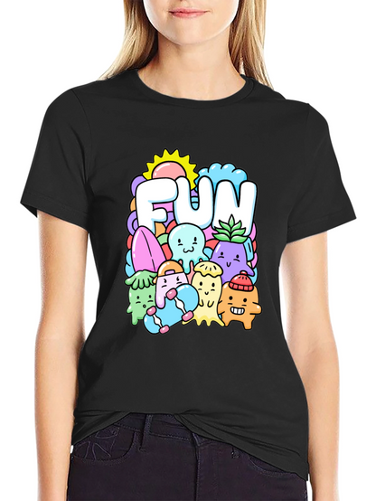 Fun Doodle Graphic Tee - Black Cotton T-Shirt