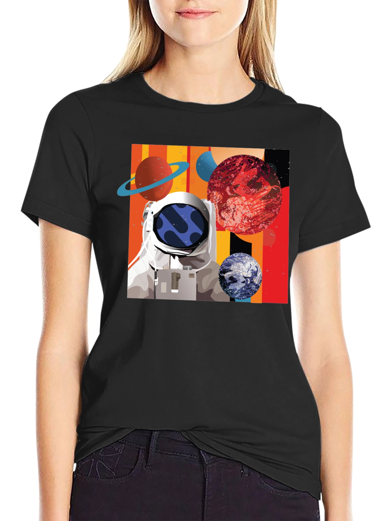 Astronaut Space Graphic Black T-Shirt