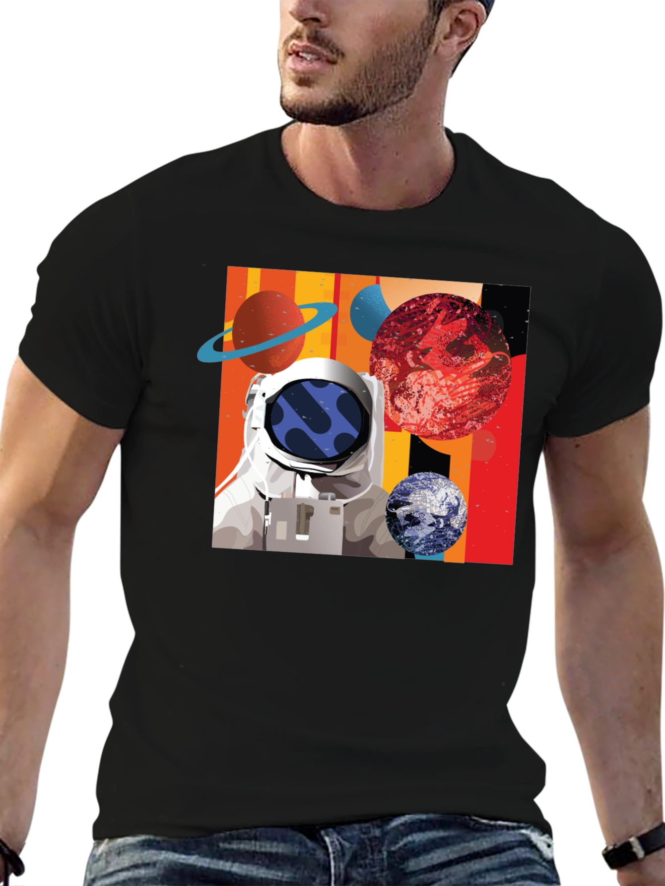 Astronaut Space Graphic Black T-Shirt