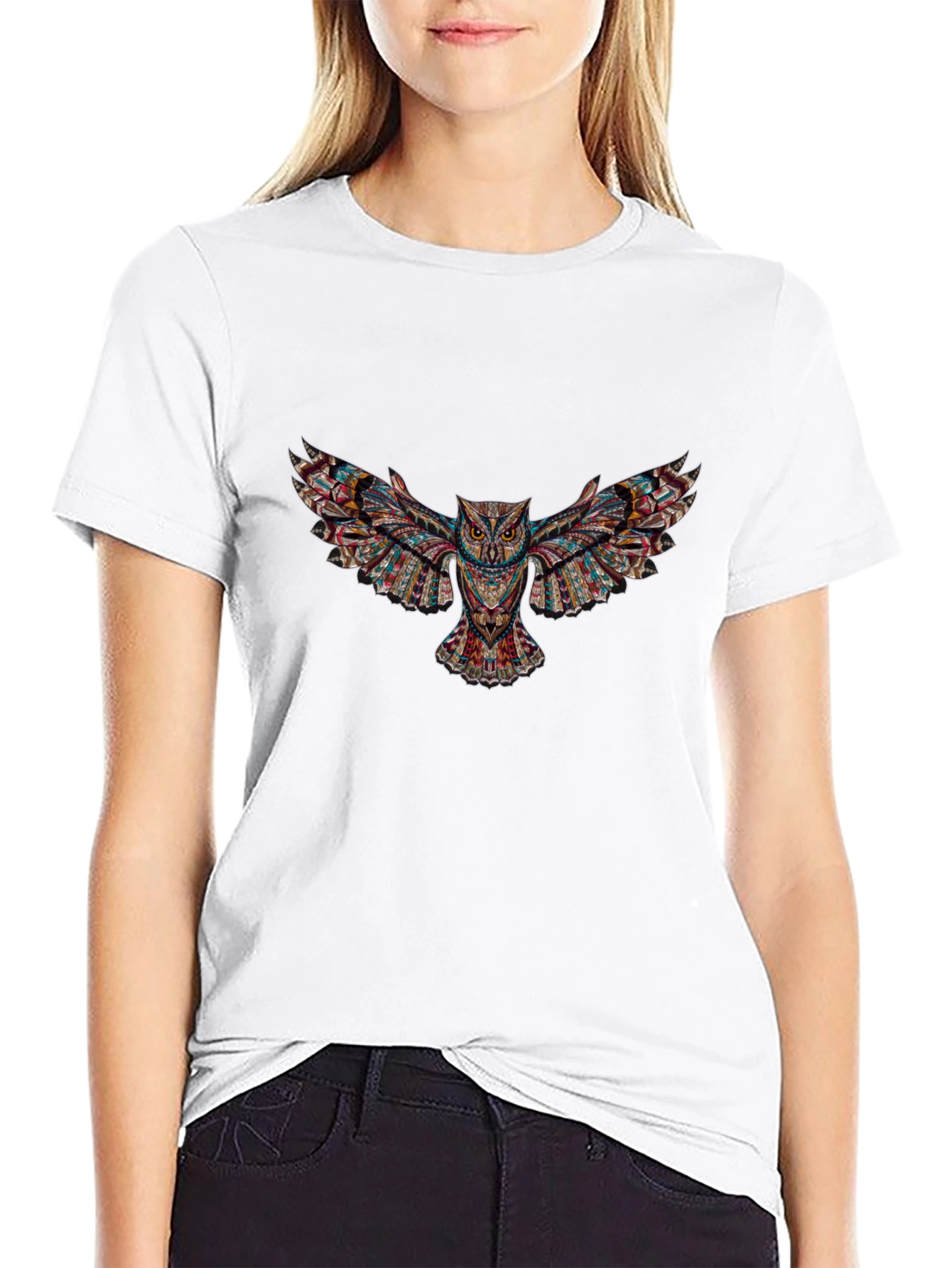 Black T-Shirt with Owl Graphic Design