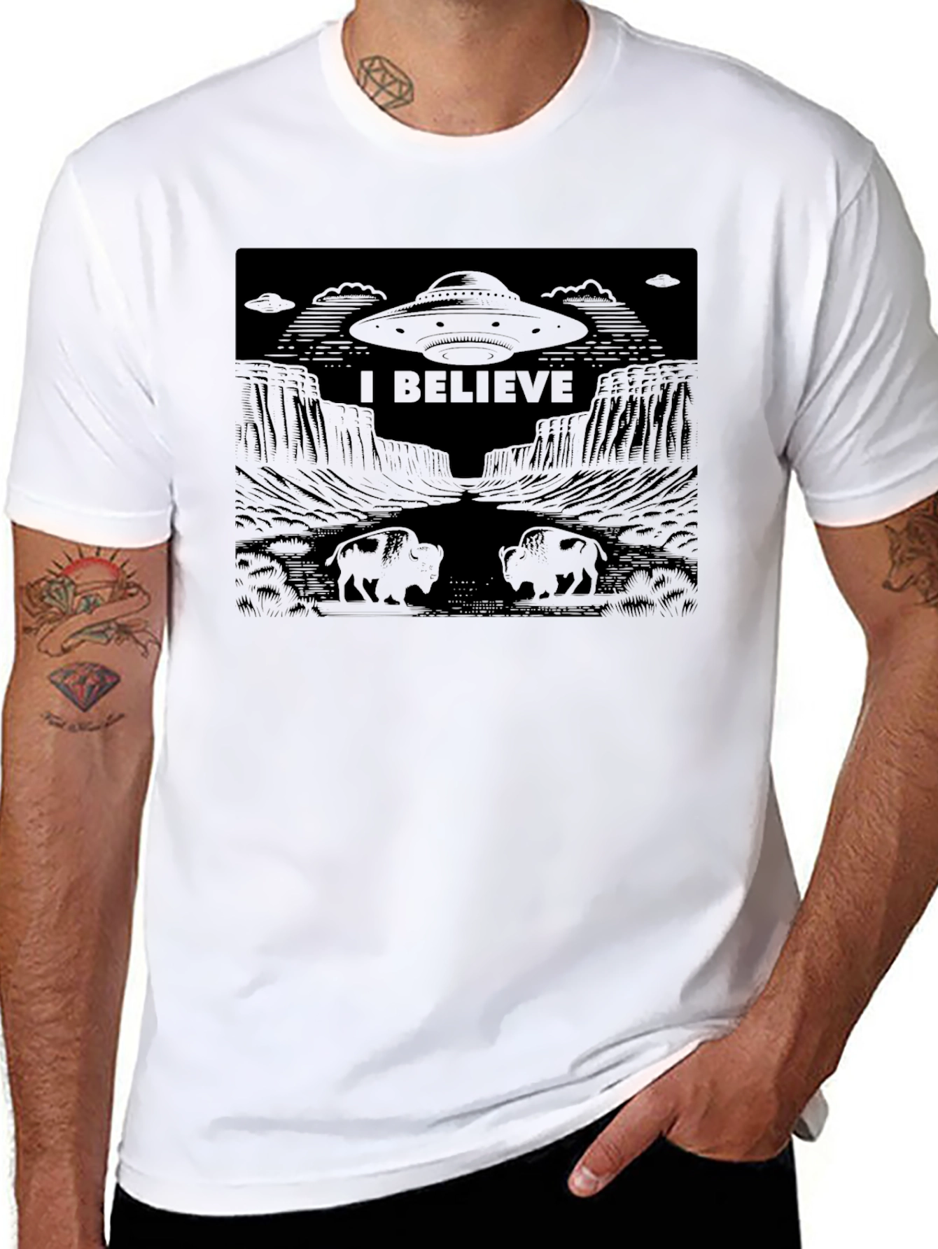 I Believe UFO Graphic T-Shirt - Black