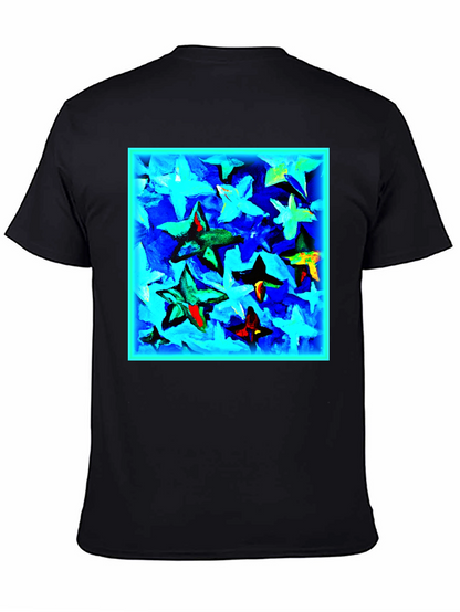 Abstract Star Print Black T-Shirt