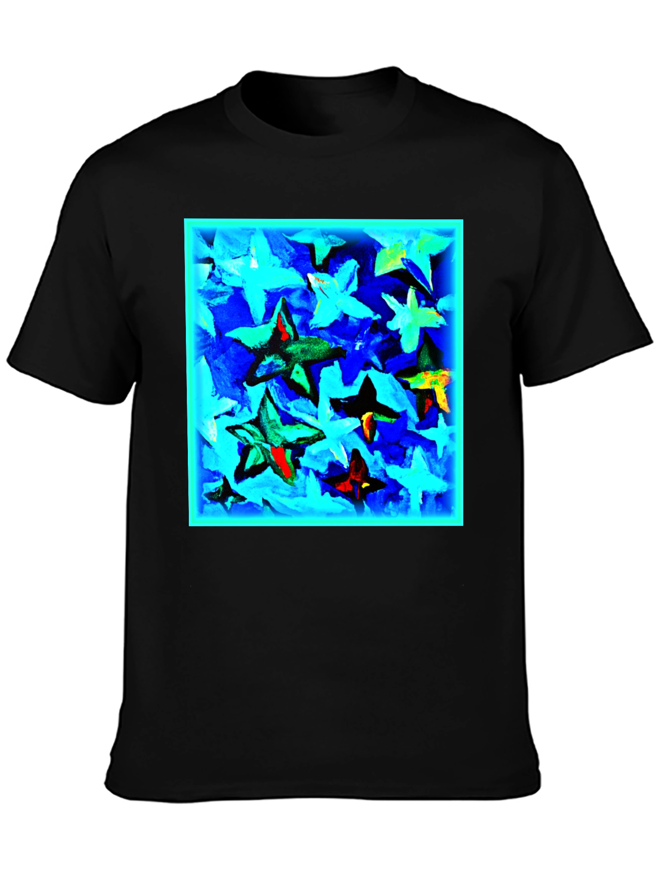 Abstract Star Print Black T-Shirt