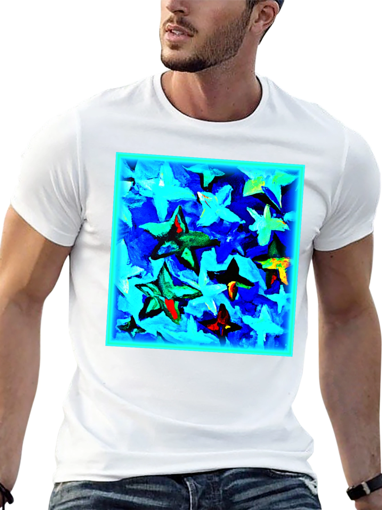 Abstract Star Print Black T-Shirt