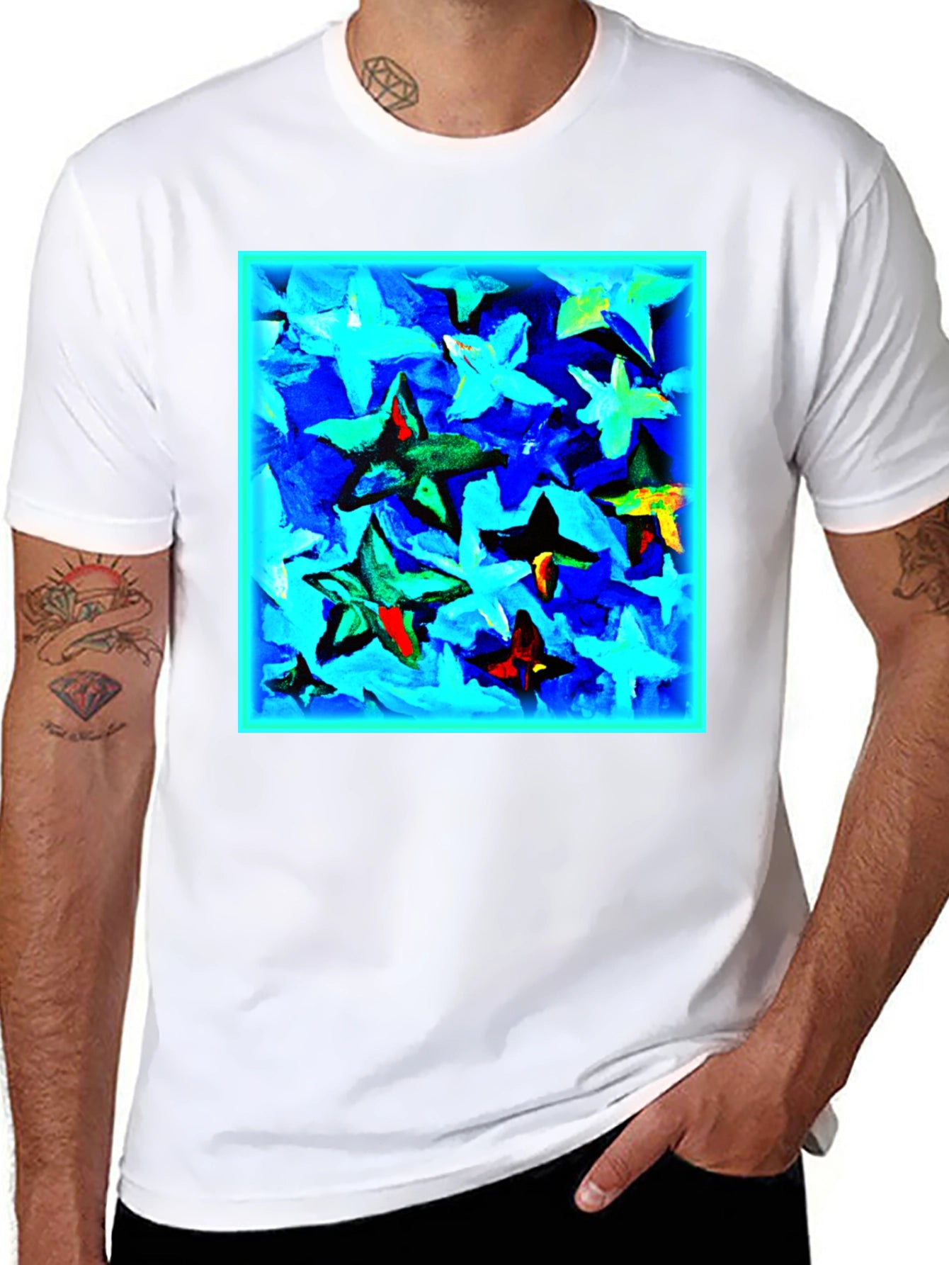 Abstract Star Print Black T-Shirt