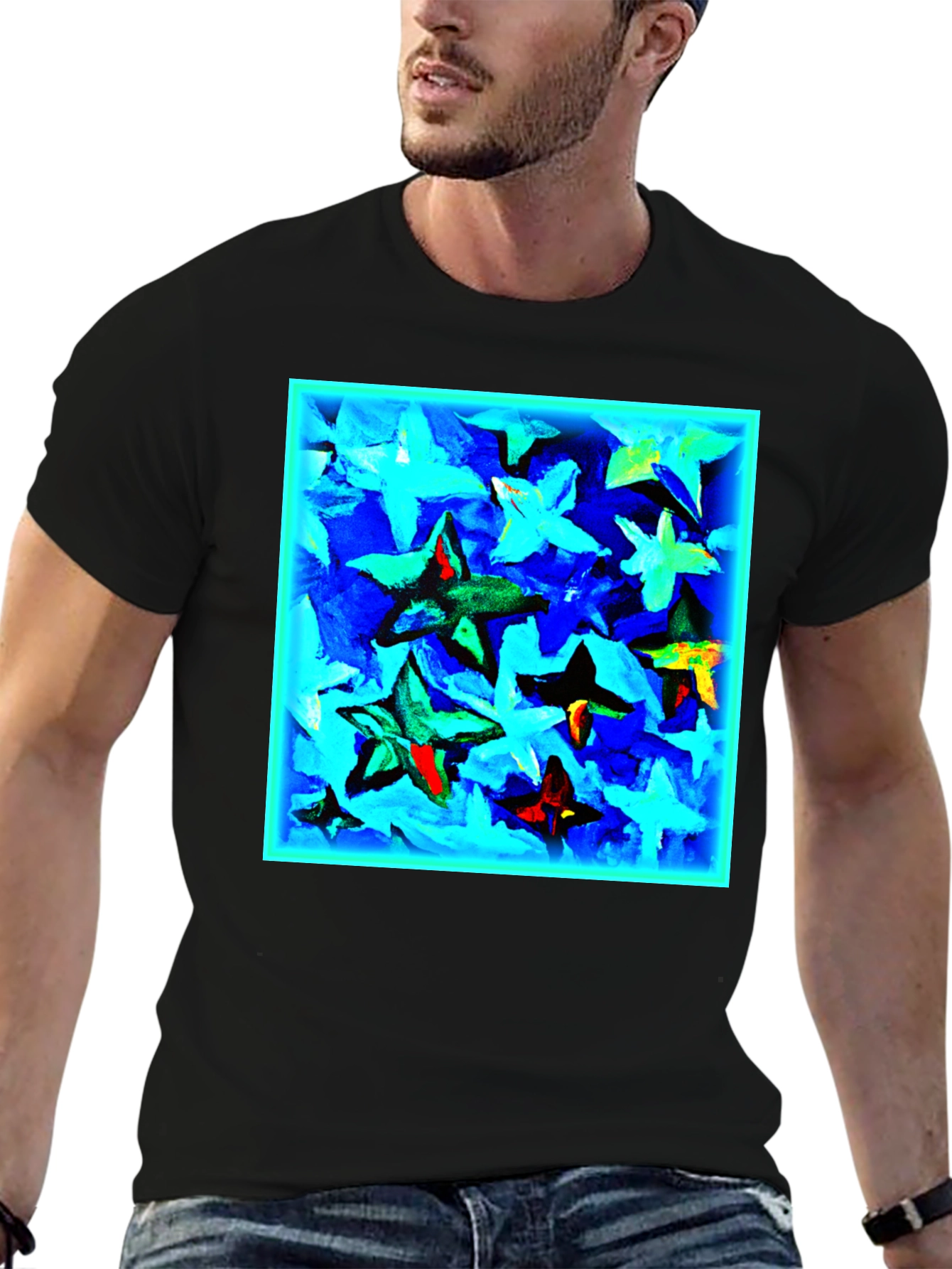 Abstract Star Print Black T-Shirt