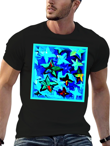 Abstract Star Print Black T-Shirt