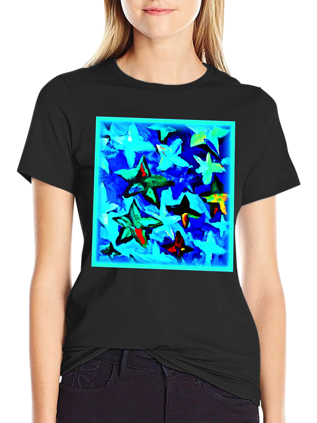 Abstract Star Print Black T-Shirt