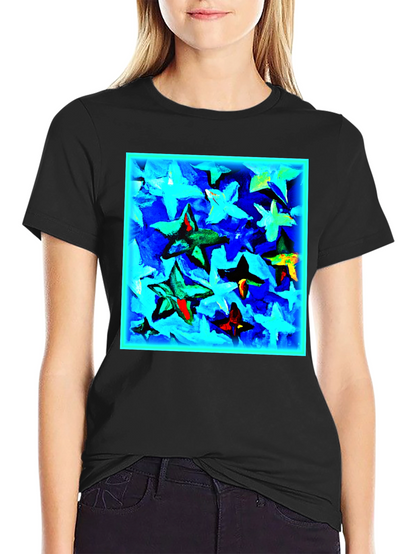 Abstract Star Print Black T-Shirt