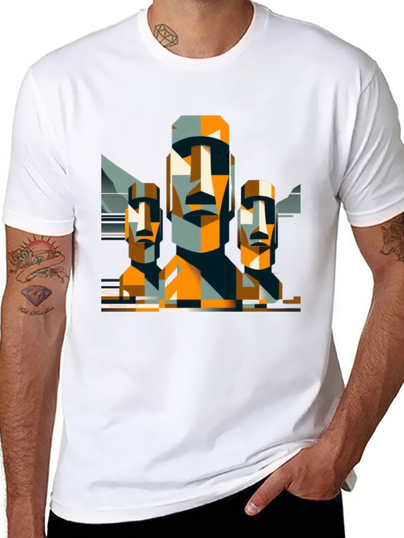 Moai Statue Graphic Tee - Modern Geometric Design