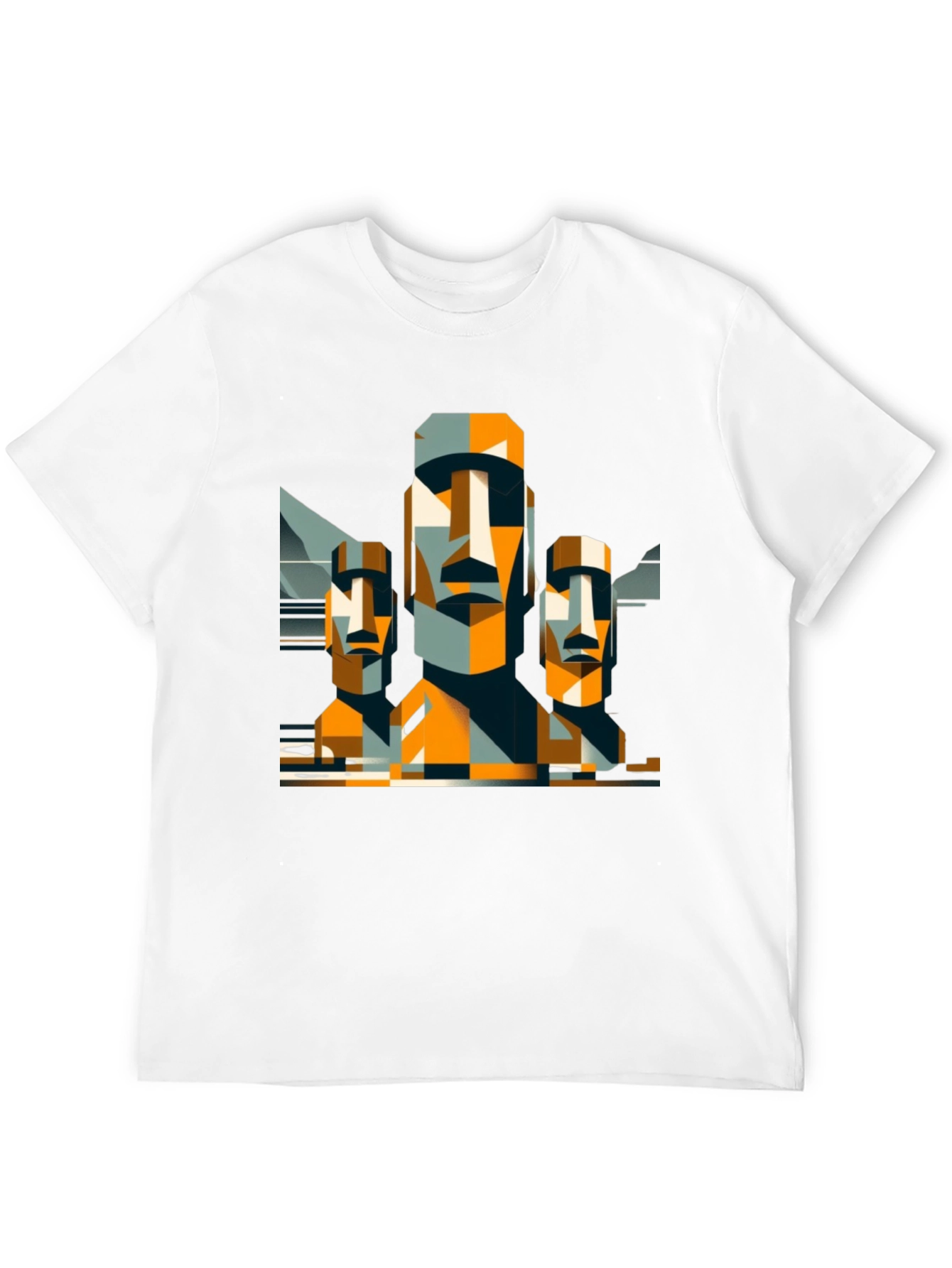 Moai Statue Graphic Tee - Modern Geometric Design