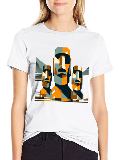 Moai Statue Graphic Tee - Modern Geometric Design