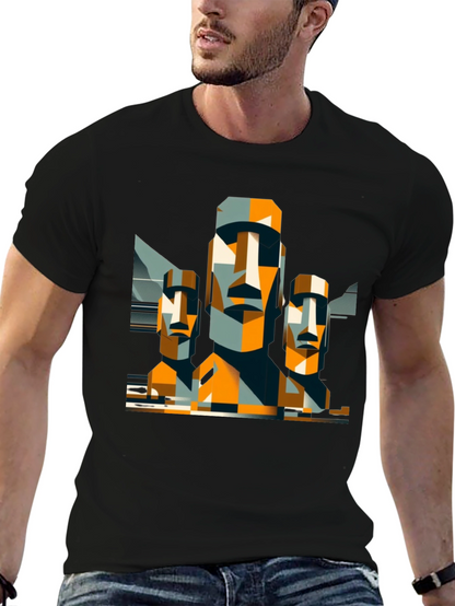 Moai Statue Graphic Tee - Modern Geometric Design