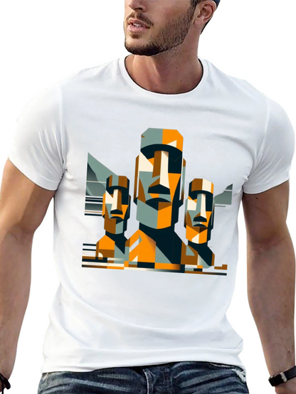 Moai Statue Graphic Tee - Modern Geometric Design