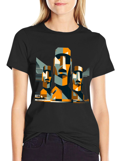 Moai Statue Graphic Tee - Modern Geometric Design