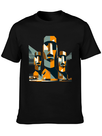 Moai Statue Graphic Tee - Modern Geometric Design