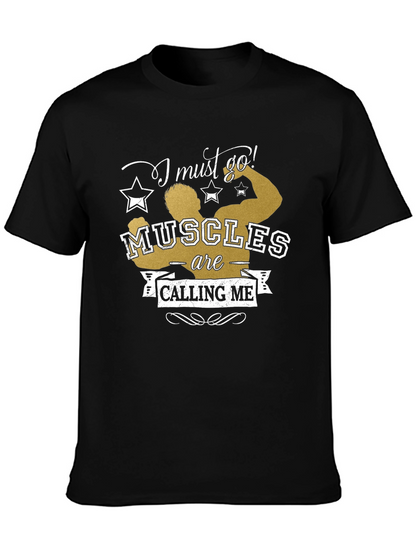 Muscles Calling Me Black Graphic Tee