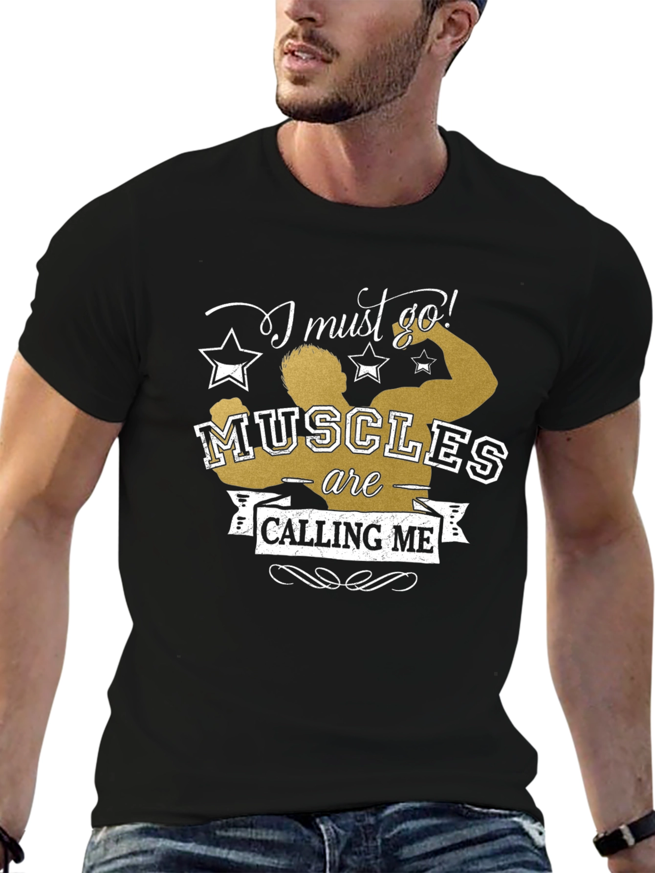 Muscles Calling Me Black Graphic Tee