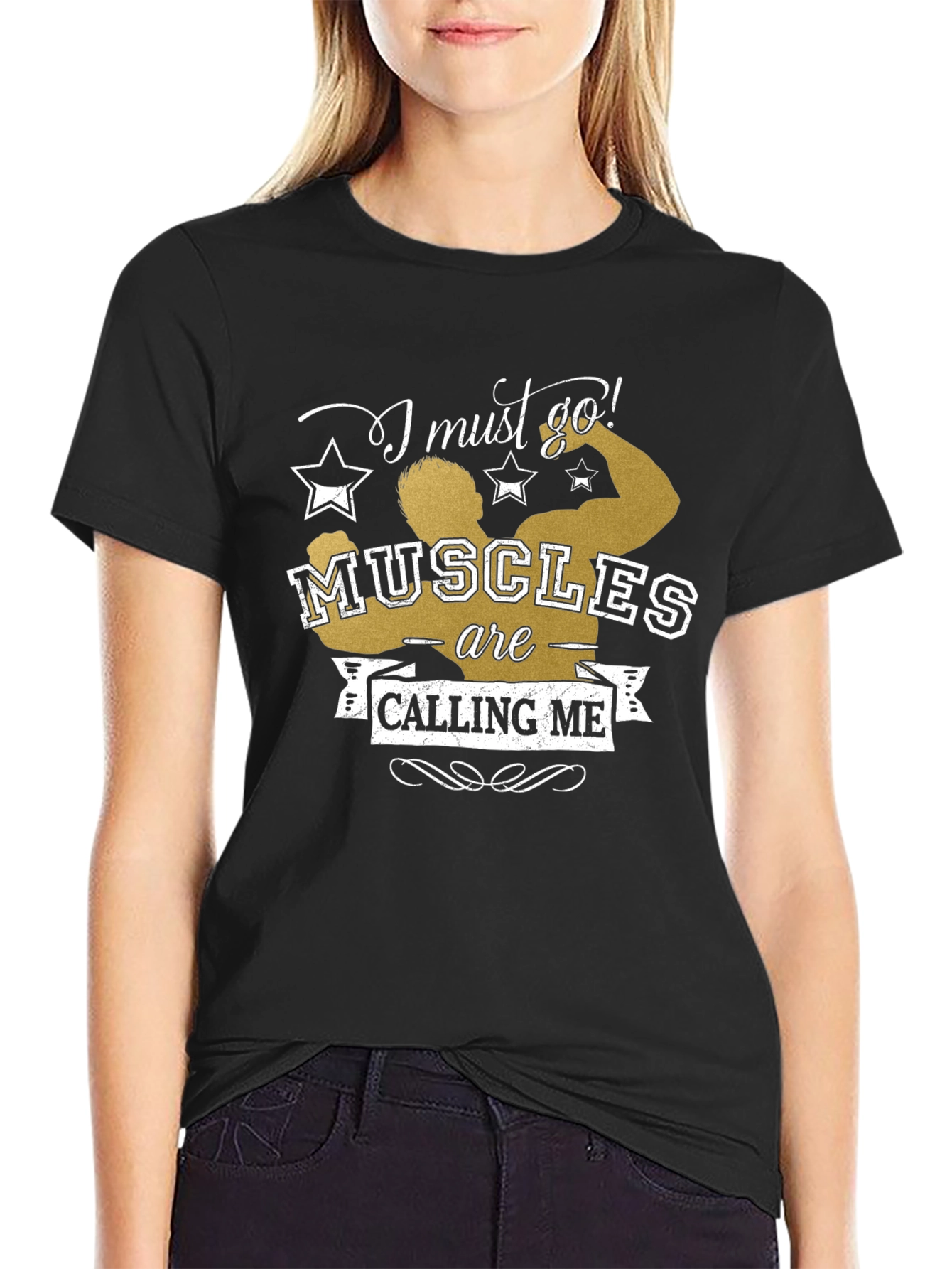 Muscles Calling Me Black Graphic Tee