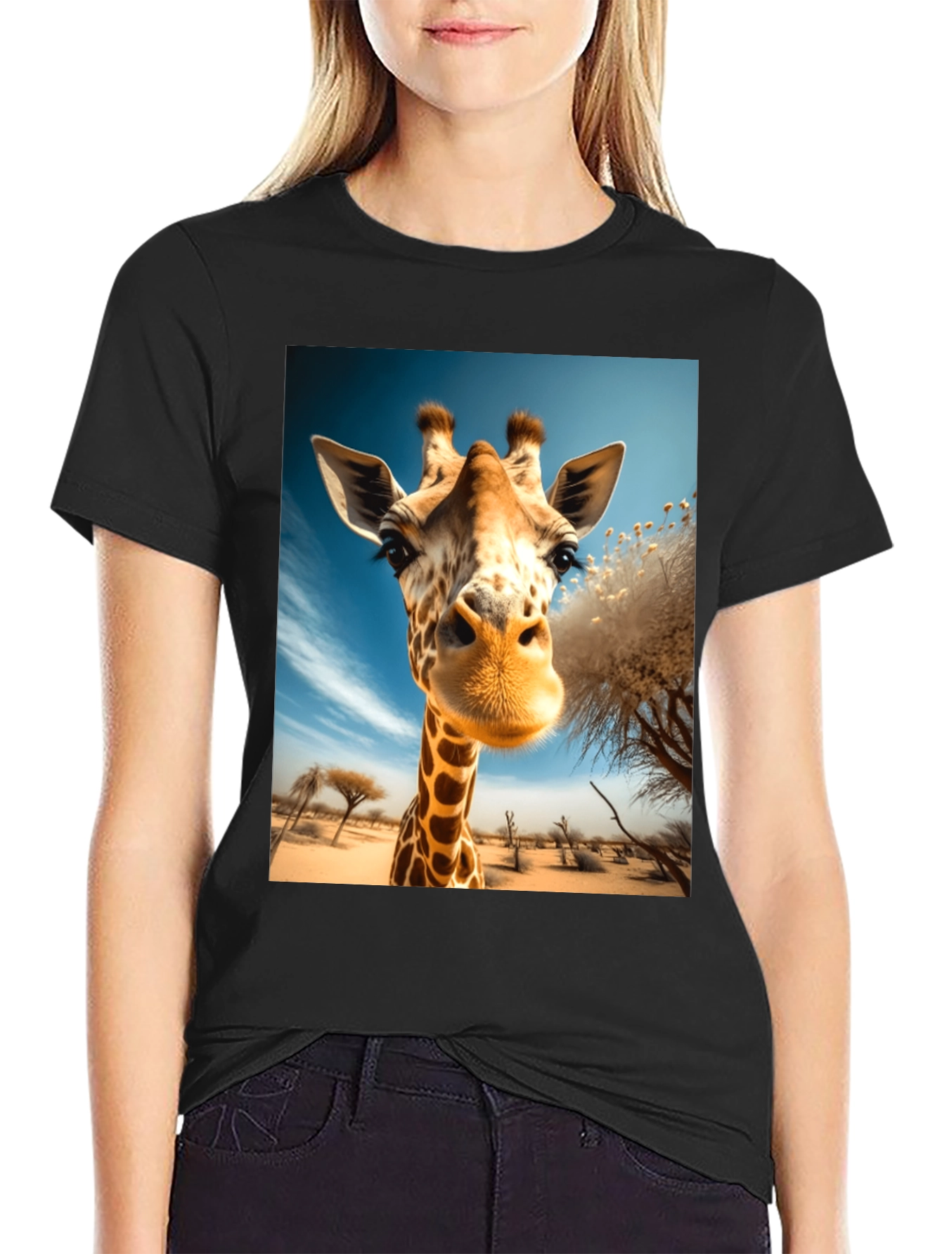 Giraffe Portrait Graphic Tee - Black Unisex Shirt