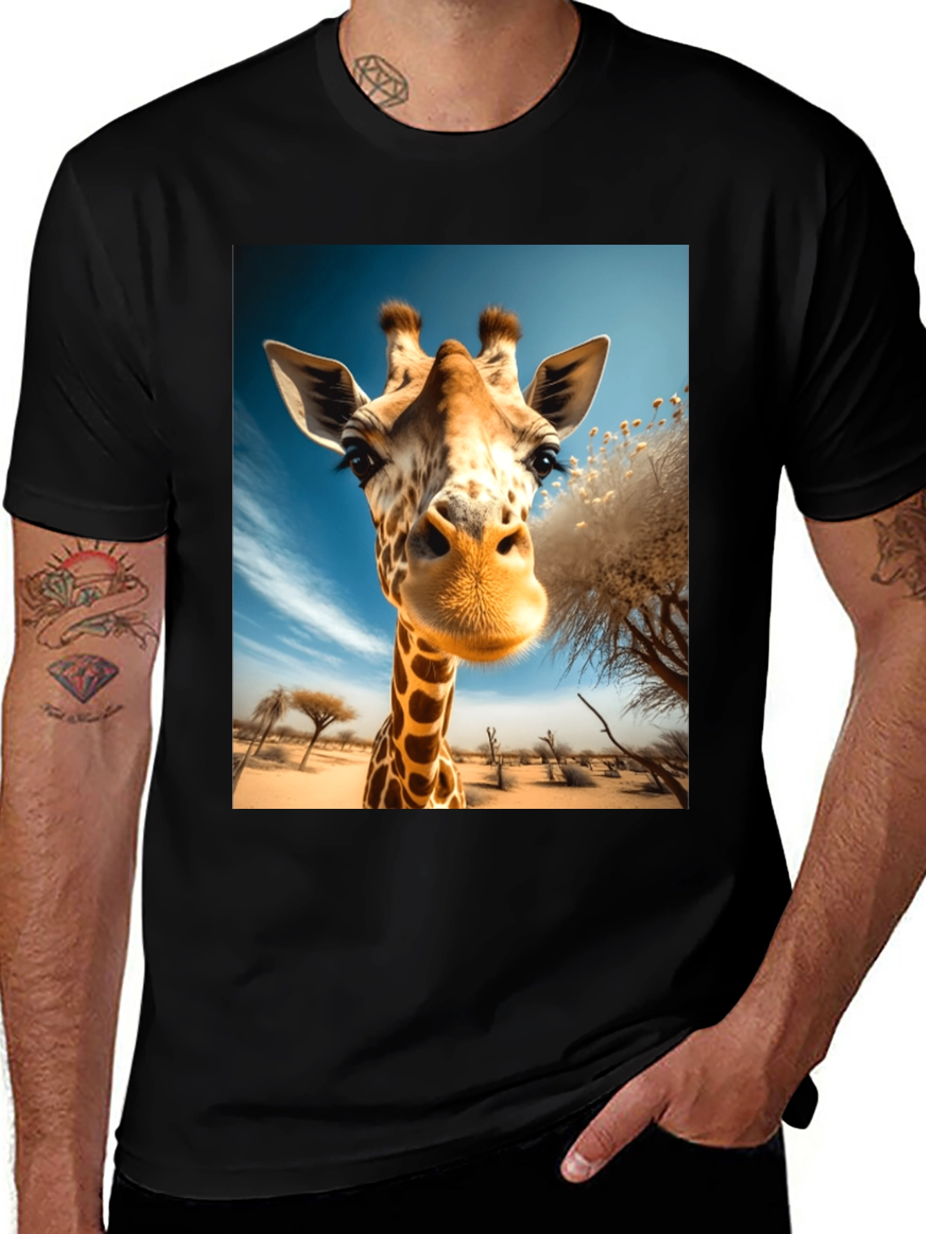 Giraffe Portrait Graphic Tee - Black Unisex Shirt