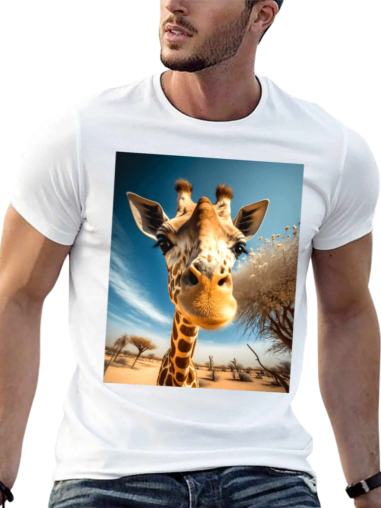 Giraffe Portrait Graphic Tee - Black Unisex Shirt