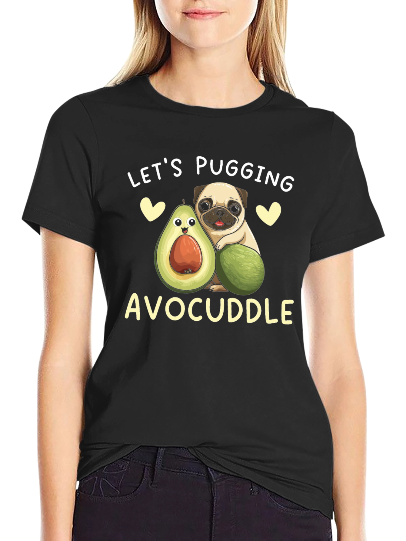 Lets Pugging Avocuddle Black T-Shirt